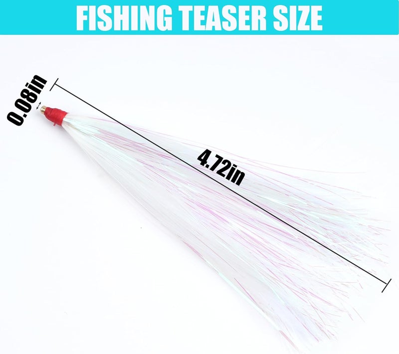 VATEICO Fishing Teasers,Bucktail Teaser Mylar Flash Teaser Tail Rigs Skirts Hair Flounder Fishing Lure Bait Rigs for Saltwater Freshwater - Image 2
